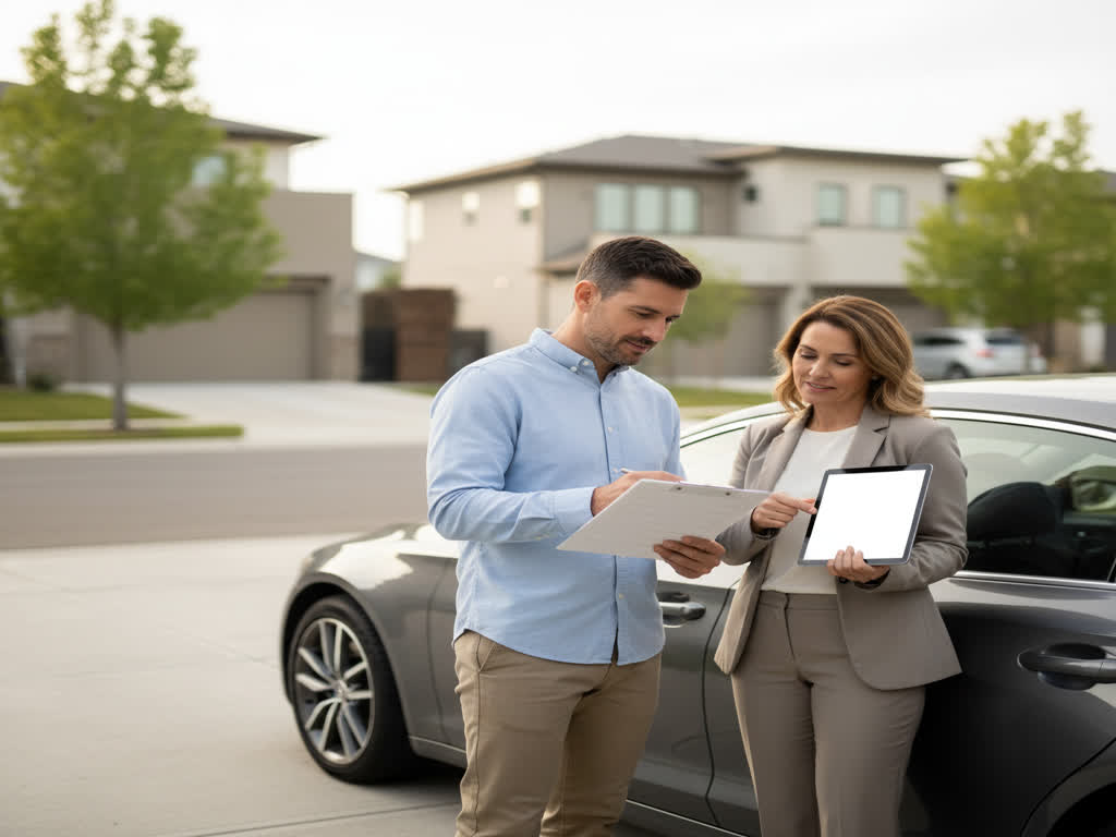 Persona revisando póliza de seguro de auto en su celular para comparar coberturas y deducibles